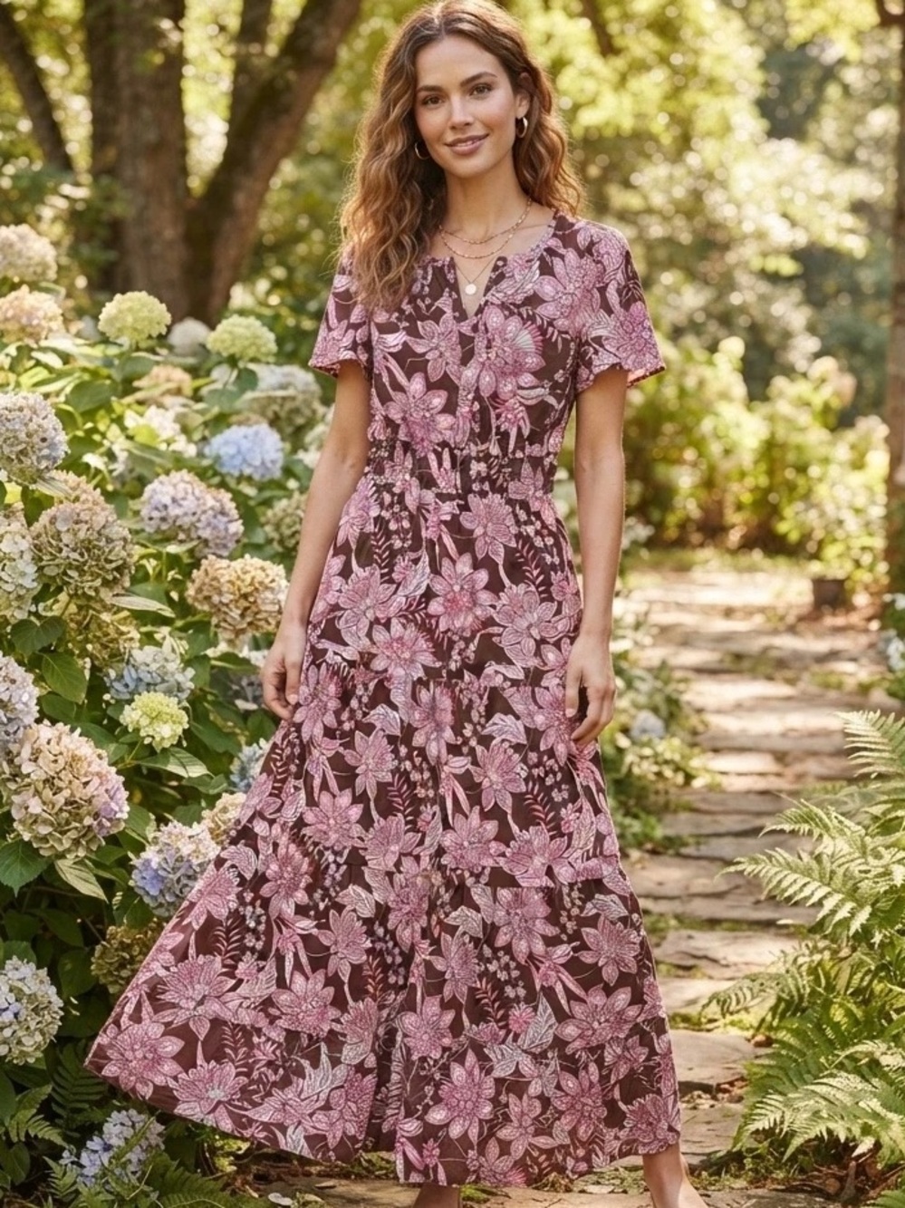 Cynthia Rowley Cotton Floral Tiered Puff Sleeve Somerset Maxi Dress LARGE